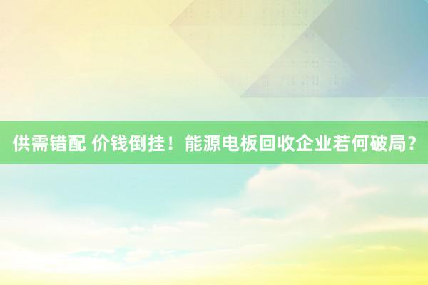 供需错配 价钱倒挂！能源电板回收企业若何破局？