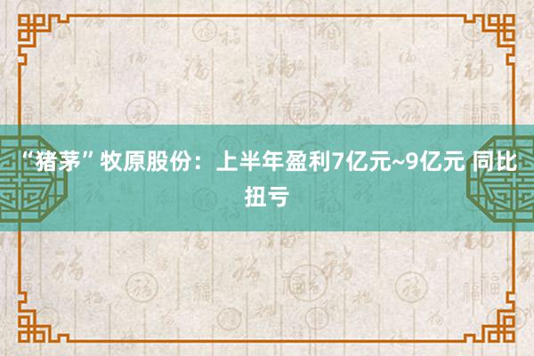 “猪茅”牧原股份：上半年盈利7亿元~9亿元 同比扭亏